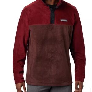 Men’s Columbia Four Snap Soft Fleece Pullover…Two Tone Light / Dark Maroon New!